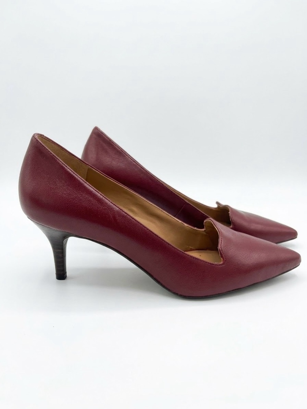 Nine West Mafalda Burgundy Red Pointed-Toe Notch Vamp Kitten Heels Pumps Sz 6.5M